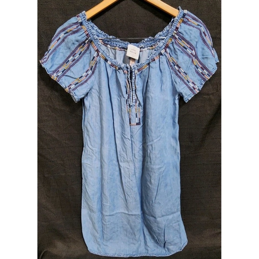 Knox Rose Women's Midi Shift Dress Small Chambray Short Sleeves Boho Prairie New